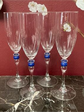 Blue-Bead Stem Champagne Flutes — Set of 4